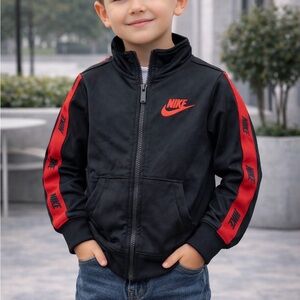 Nike Black Track Jacket with Red Logo and Stripe Details
